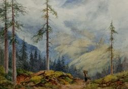 John Bates Noel (1870-1927) Watercolour  Rainy day in the Alps on the Sheidegg above Grindelwalde,