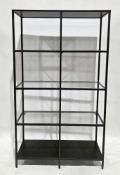 Ikea Vittsjo shelving units with black finished steel frame, three tinted glass shelves and solid