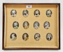 Twelve framed Indian portrait miniatures on ivory, of Indian and Persian rulers, late 19th