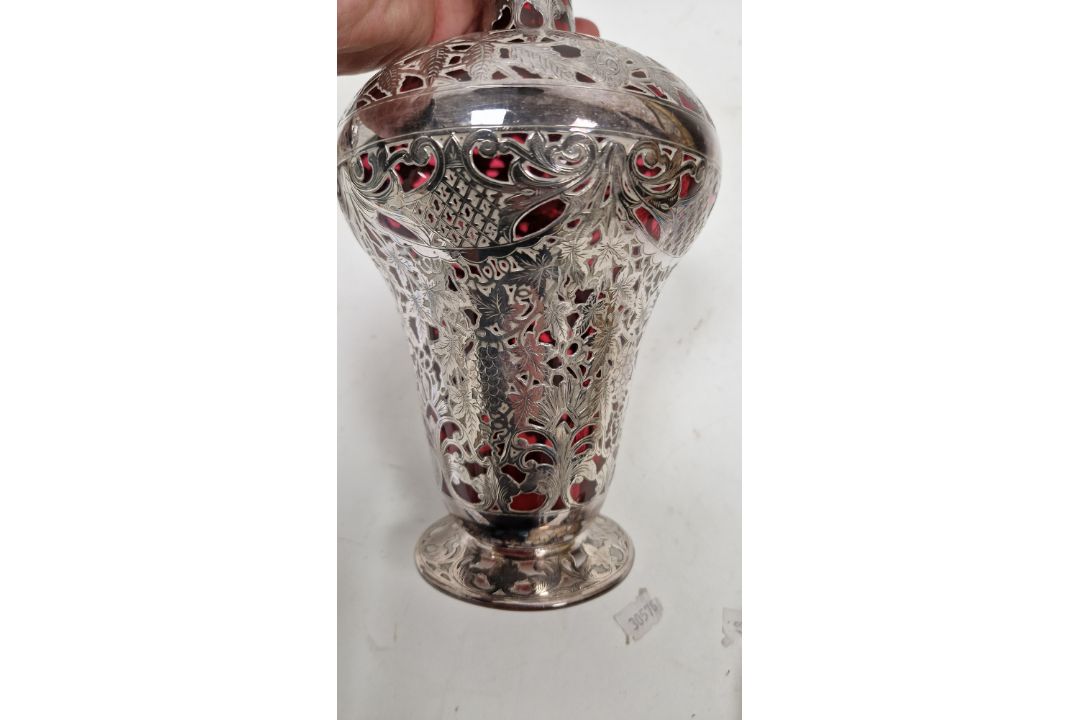 Pair of Victorian silver overlaid ruby glass decanters and stoppers, Birmingham 1900, maker's name - Image 32 of 72