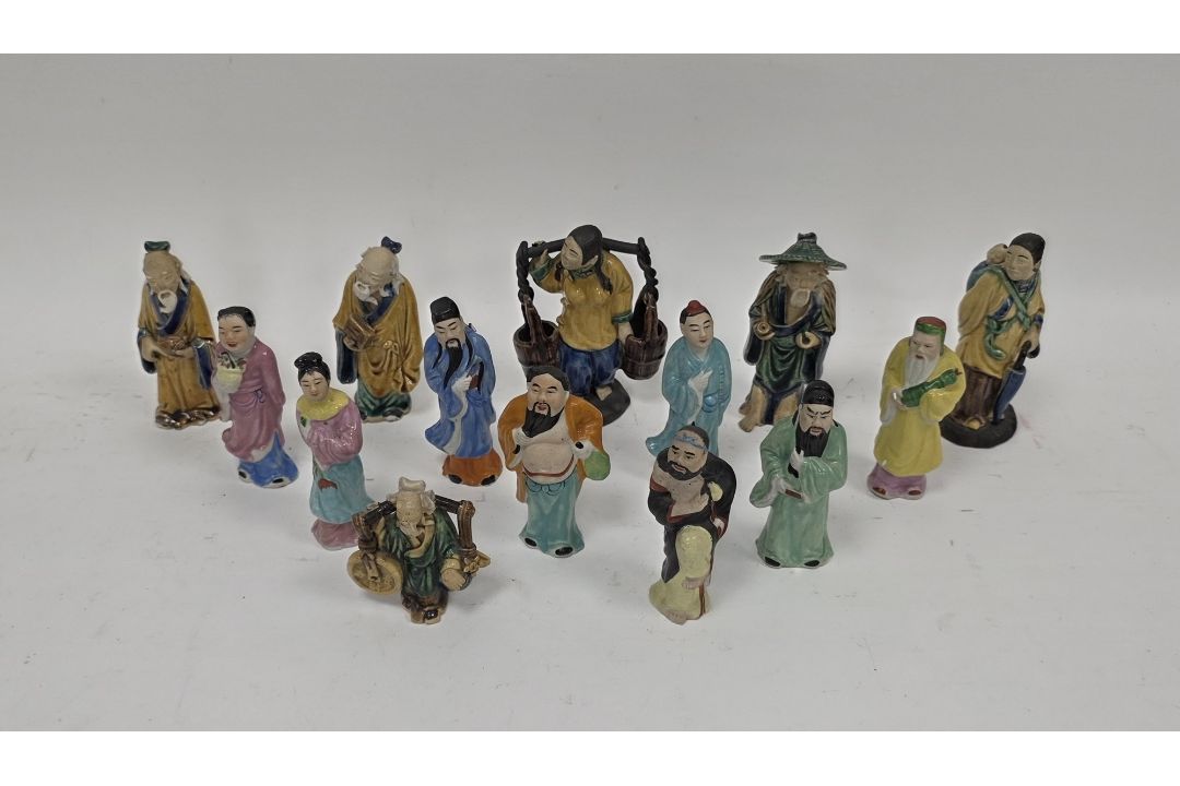 Group of Chinese Shiwan mudman figures of small size, including a water carrier, man with an - Image 2 of 2