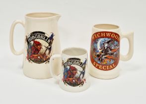 Diamond (Staffordshire) pottery Hobgoblin Wychwood Brewery tapering cylindrical jug, transfer-