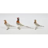 Group of three silver and enamel pheasant models by JAH, London 2006, including a cock pheasant, 8.