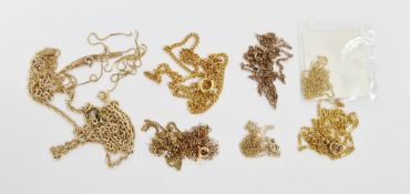 Fine box link gold chain marked 14K, a fine 9ct gold filed curb link chain, and other assorted