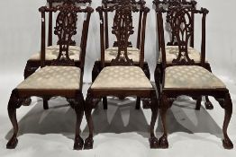 Set of six modern mahogany dining chairs in the Chippendale manner, with acanthus leaf and scroll