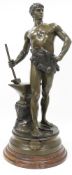 Maurice Constant (French 1875-1919) bronze figure titled ' Le Travail ', a blacksmith with anvil,