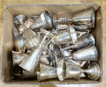 Large quantity of silver plate goblets including a set with textured stems