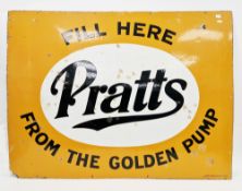 Large Pratts enamel advertising sign ' Fill up from the golden pump ', also marked ' Patent enamel