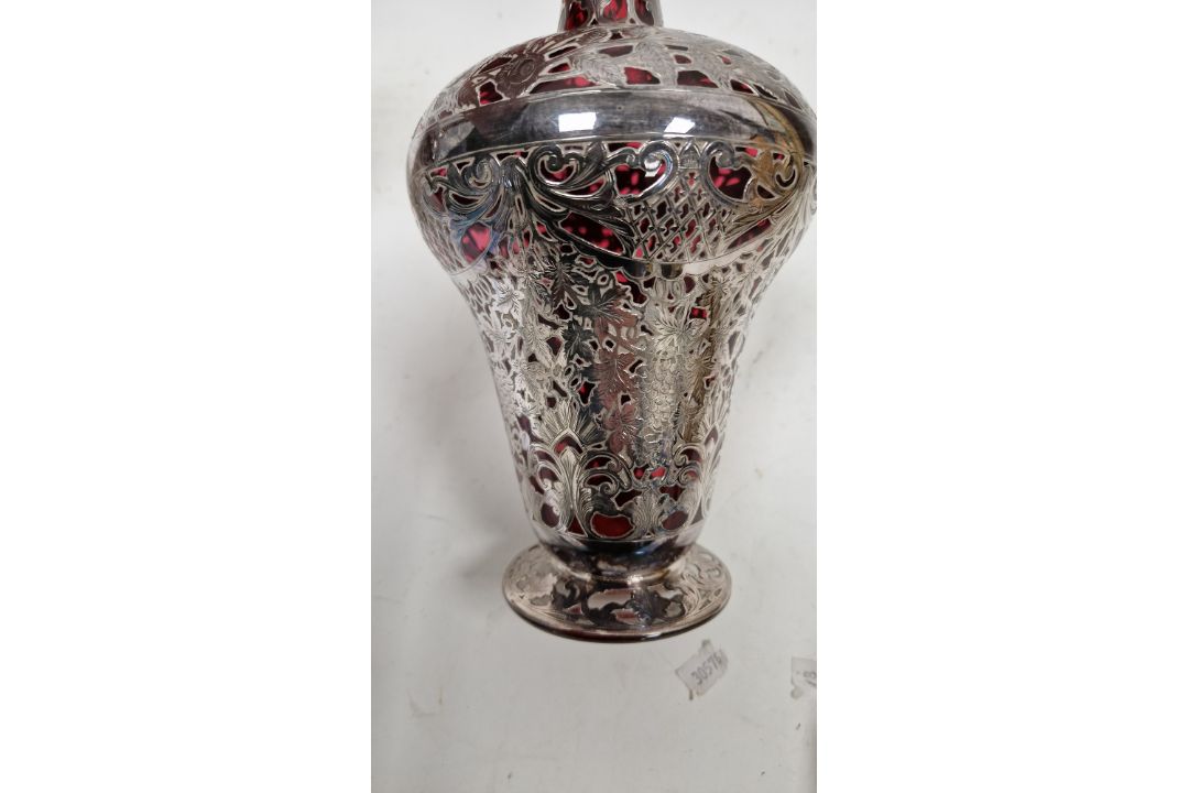 Pair of Victorian silver overlaid ruby glass decanters and stoppers, Birmingham 1900, maker's name - Image 67 of 72