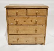 19th century pine chest, the rectangular caddy top over two short and three long graduated drawers