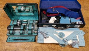 Masonic leather case containing Masonic sashes, books and other items together with early 20th