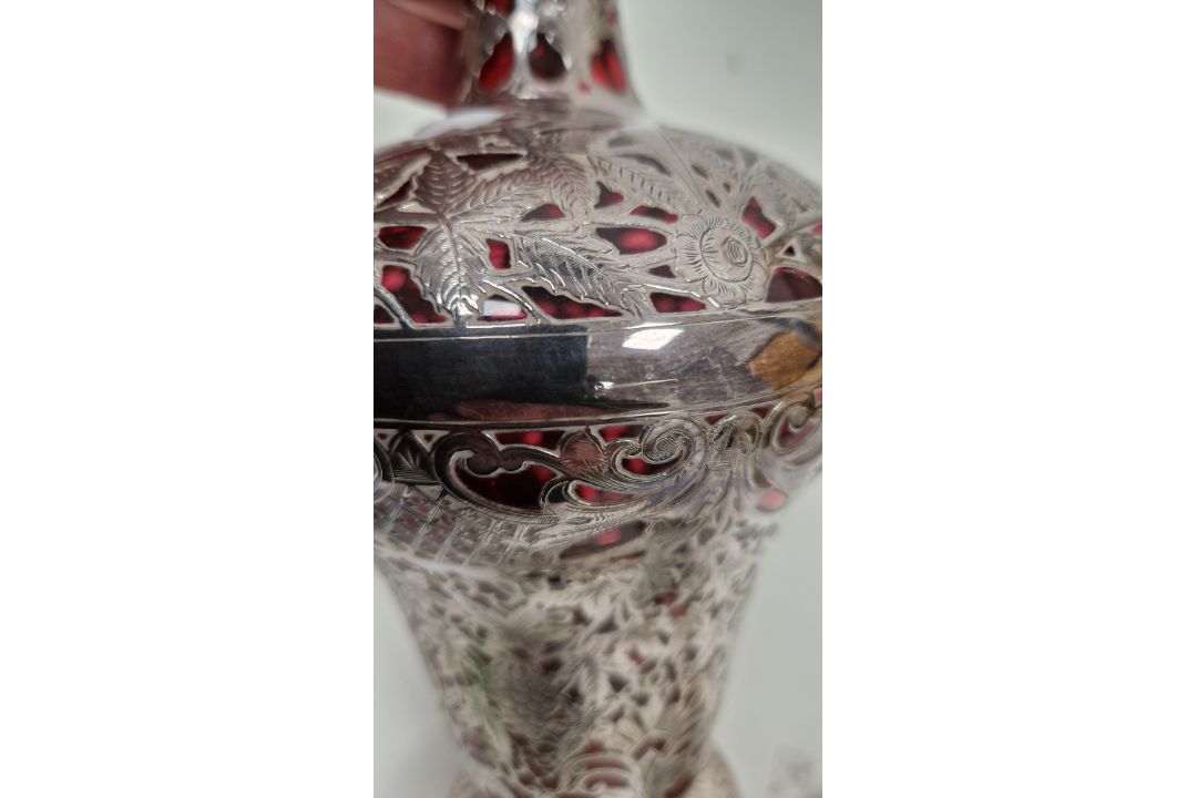 Pair of Victorian silver overlaid ruby glass decanters and stoppers, Birmingham 1900, maker's name - Image 27 of 72