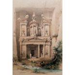 After David Roberts (1796-1864) Lithograph Petra, classical ruined building with figures in