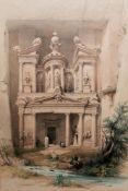 After David Roberts (1796-1864) Lithograph Petra, classical ruined building with figures in