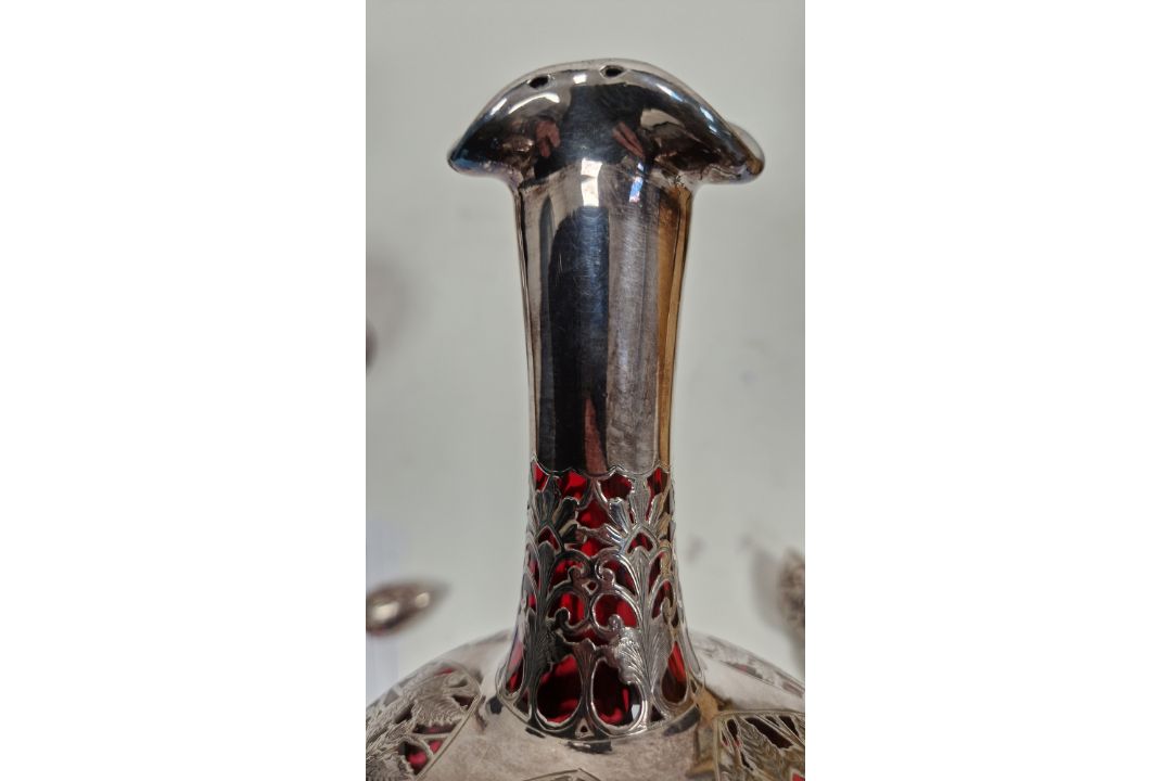 Pair of Victorian silver overlaid ruby glass decanters and stoppers, Birmingham 1900, maker's name - Image 22 of 72