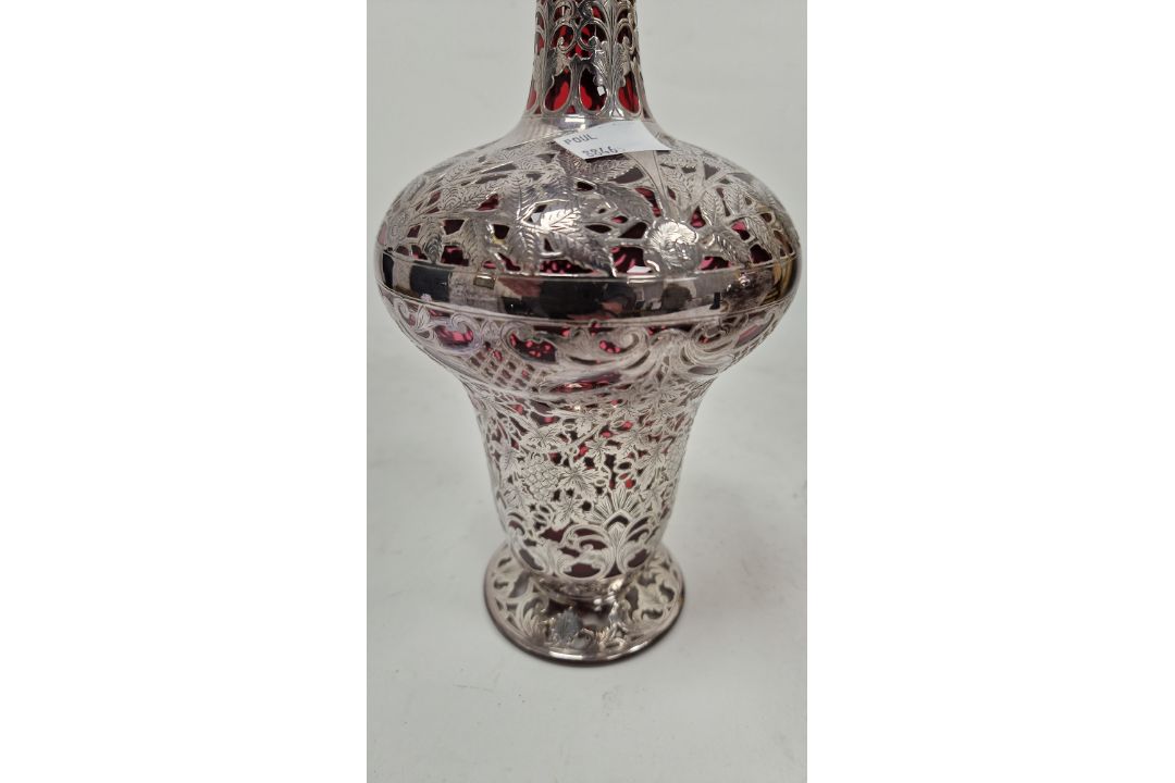 Pair of Victorian silver overlaid ruby glass decanters and stoppers, Birmingham 1900, maker's name - Image 47 of 72