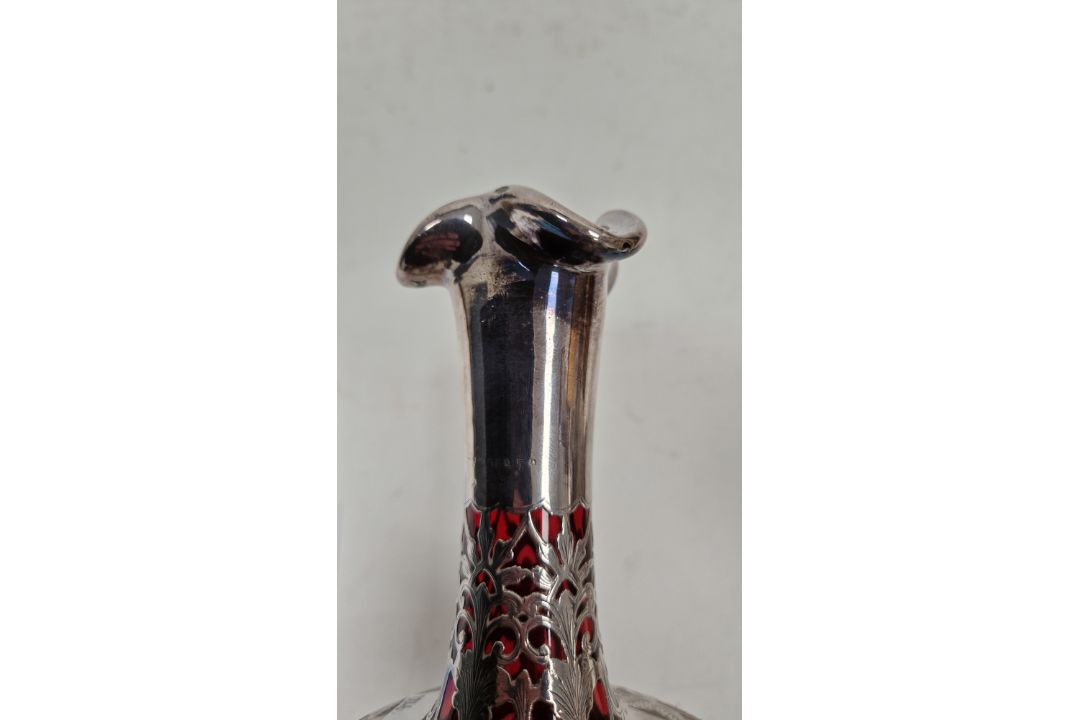 Pair of Victorian silver overlaid ruby glass decanters and stoppers, Birmingham 1900, maker's name - Image 15 of 72