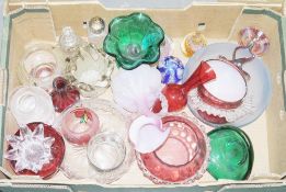 Moulded glass square section five-branch candelabrum, a Krosno art glass champagne bowl, a