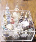 Collection of coloured glass and gilt decorated perfume bottles, trinket boxes, etc.