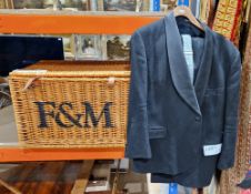 Fortnum & Mason wicker hamper and a gent's Burberrys suit jacket and trousers