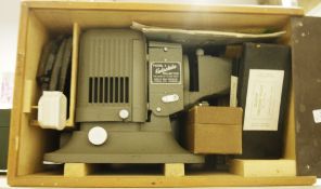 Model 5 Koda Slide projector in wooden case with instructions and floor-standing pull-up screen