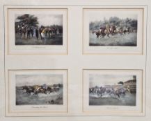 Group of four framed horse racing prints after George Wright, hand coloured printed by E W Lavary