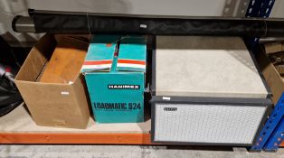 Hacker Garrard record player no.3000, a Hanimex Loadmatic 924 dual-gauge projector with a folding