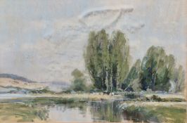LOT WITHDRAWN James Longueville (b.1942) Pastel on paper 'Ypres Valley, Normandy', pastoral scene