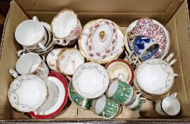 Three English mid to late 19th century gilt and turquoise bordered teacups and saucers retailed by