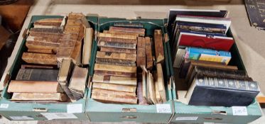 Three boxes of books, mostly leather bound, late 18th to 19th century including Isaac Walton Works