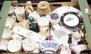 Wedgwood Blue Jasperware pin dish with image of a golfer, a Sylvac jardiniere in the form of a