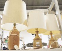 Pair of modern turned wooden table lamps by Dennis French of Painswick Woodcrafts, 49cm high, and