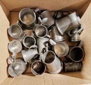 Collection of 19th and early 20th century pewter mugs including engraved examples and a Sheffield