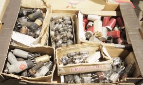 Large quantity of loose electronic tube valves including Sylvania red metal VR99, Mullard 6BH6,