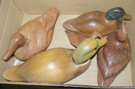 Five wooden models of ducks including Canadian Indian examples and three framed Vernon Ward floral