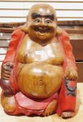 Wooden carved Buddha with stained/painted detail, 50cm high approx