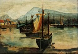 LOT WITHDRAWN C. Ripley? (20th century) Oil on canvas Harbour scene with moored boats, signed