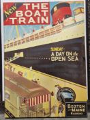 Four shipping prints on canvas depicting The Boat Train Austin and Maine Railroad, Holland to