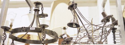 Two faux ironwork metal electroliers (2)