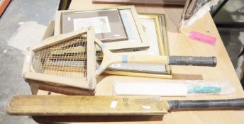 Gunn & Moore Limited cricket bat, a 19th century print 'The Laws of the Noble Game of Cricket' as