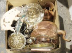 Cast iron mechanical money box in the form of a skeleton, a cast iron pig doorstop, a copper