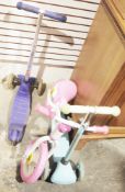 BTWin children's balance bike, a Squish pedal bike, a M-Cro scooter and other children's items (5)