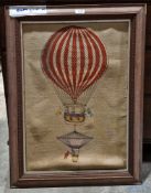 Ballooning print on cotton, framed in the 19th century style, 76cm x 55.5cm