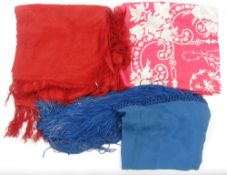 'Schiaparelli' pink silk shawl embroidered with white peonies and floral decoration, with a deep