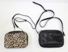 Biba shoulder/cross body bag, black, printed lizard skin, with Biba logo in gilt letters on one side