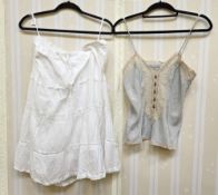 Vintage camisole, a white cotton crochet trimmed petticoat, a mid-century yellow satin nightgown and