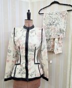Alexander McQueen cream wool trouser suit, the fabric machine embroidered with words, figures,
