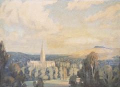 Enid Brown Oil on board View of Salisbury Cathedral, signed and dated 52, 51.5cm x 70cm