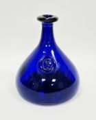 A Holmegaard cobalt blue glass carafe, designed by Ole Winther, of squat bottle form with applied