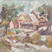 Gerhard Reinisch (1936) Oil on canvas  Buildings amongst trees, signed and dated 90, 59.5cm square